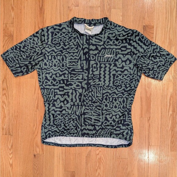 Vintage L.L. Bean Cycling Short Sleeve Jersey Mens L Coolmax All Over Print USA - Picture 2 of 9